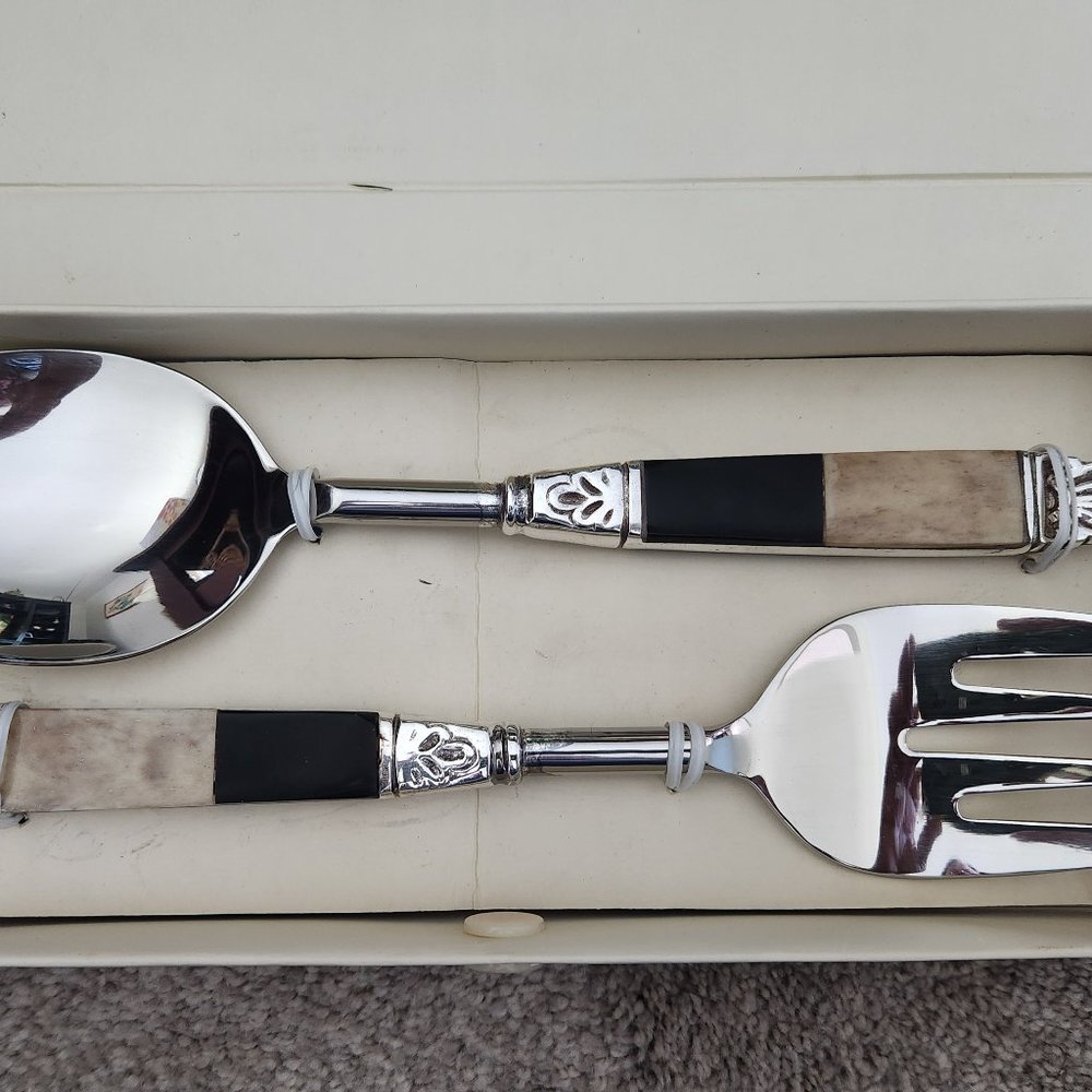 Pottery Barn Black & White Ornamental Salad Server